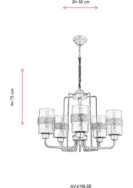 AV-4196-5B Beyaz Boyalı Modern Avize E27 Metal Cam 56cm