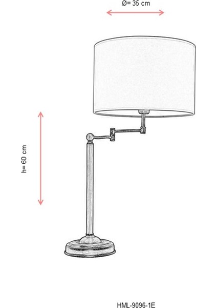 HML-9096-1E Eskitme Kaplama Masa Lambası E27 Metal 35cm