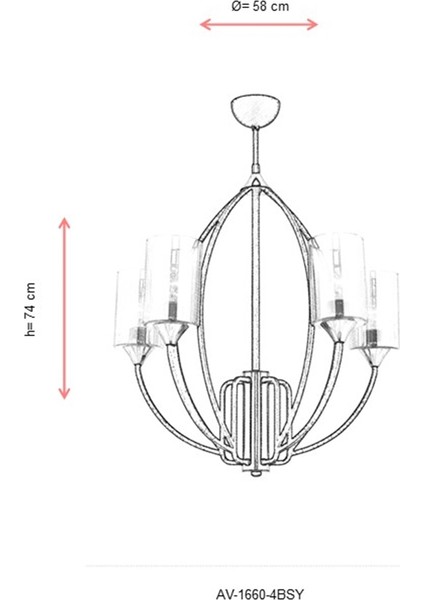 AV-1660-4BSY Siyah Boyalı Modern Avize E27 Metal Cam 58cm indirimleri