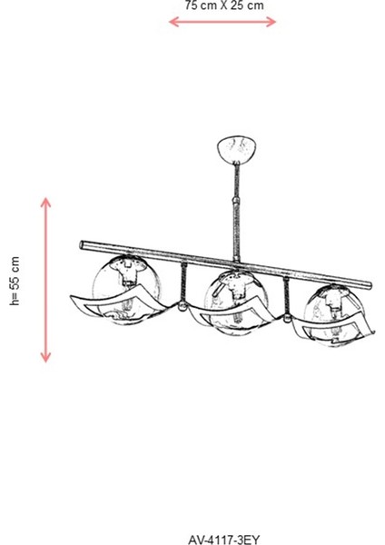 AV-4117-3EY Eskitme Kaplama Modern Avize E27 Metal Cam 75x25cm indirimleri