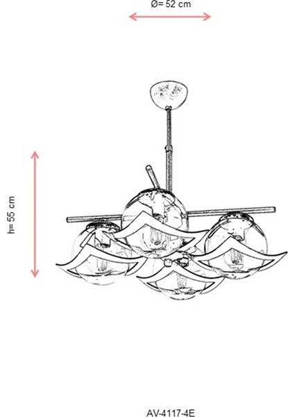 AVONNI AV-4117-4E Eskitme Kaplama Modern Avize E27 Metal Cam 52cm