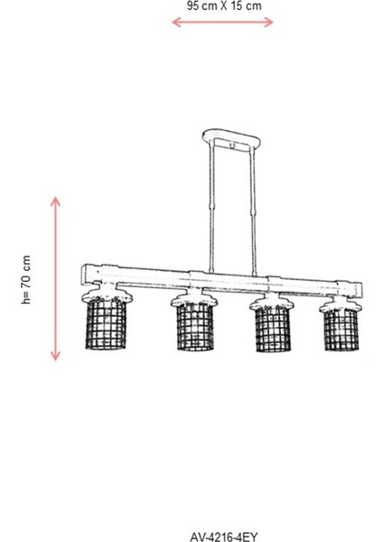 AV-60002-4EY Eskitme Kaplama Modern Avize E27 Metal Ahşap Cam 95x15cm indirimleri