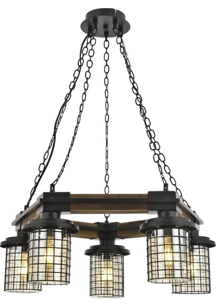 AV-60002-5ET Eskitme Kaplama Modern Avize E27 Metal Ahşap Cam 50cm fırsatları