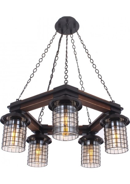 AV-60002-5ET Eskitme Kaplama Modern Avize E27 Metal Ahşap Cam 50cm indirimleri
