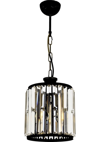 AV-60029-1BSY Siyah Boyalı Modern Avize E27 Metal Kristal 20cm
