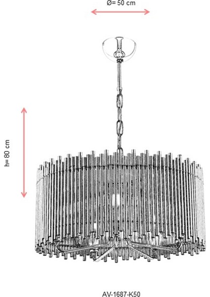 AV-60056-K50 Krom Kaplama Modern Avize E14 Metal 50cm