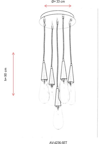 AV-60059-5ET Eskitme Kaplama Modern Avize E14 Metal Cam 33cm indirimleri