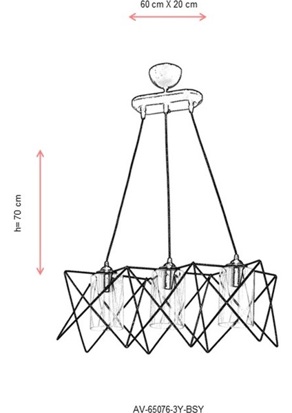 AV-65076-3Y-BSY Siyah Boyalı Modern Avize E27 Metal Cam 60x20cm indirimleri