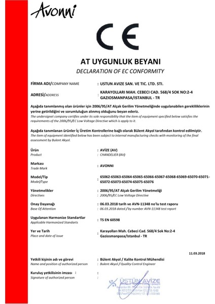 AV-65076-KRM Krem Boyalı Modern Avize E27 Metal Cam 20x20cm