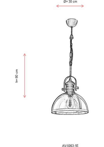 AV-5063-1E Eskitme Kaplama Modern Avize E27 Metal Cam 30cm