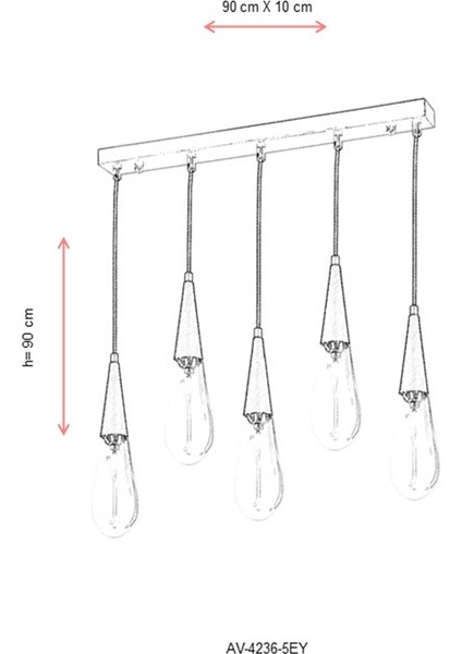 AV-60059-5EY Eskitme Kaplama Modern Avize E14 Metal Cam 90x10cm modelleri