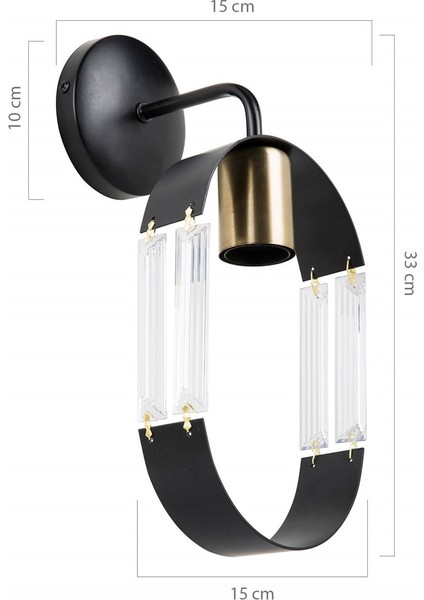 AP-65185-1BSY Siyah Boyalı Aplik E27 Metal Cam 12x8cm