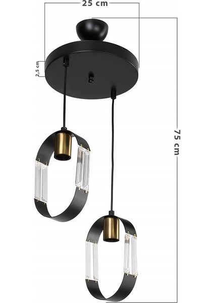 AV-65185-2T-BSY Siyah Boyalı Modern Avize E27 Metal Cam 25cm fırsatları