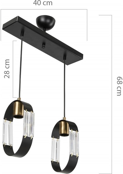 AV-65185-2Y-BSY Siyah Boyalı Modern Avize E27 Metal Cam 30x12cm fırsatları