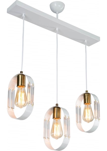 AV-65185-3Y-BBY Beyaz Boyalı Modern Avize E27 Metal Cam 50x12cm