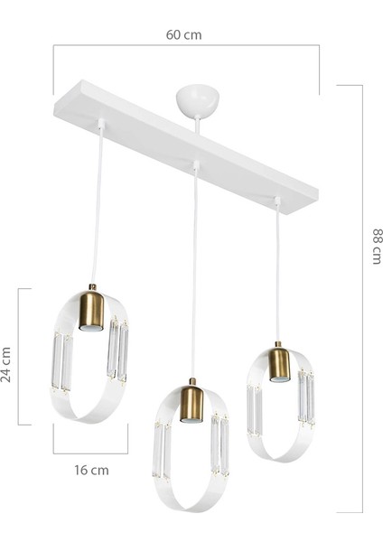 AV-65185-3Y-BBY Beyaz Boyalı Modern Avize E27 Metal Cam 50x12cm