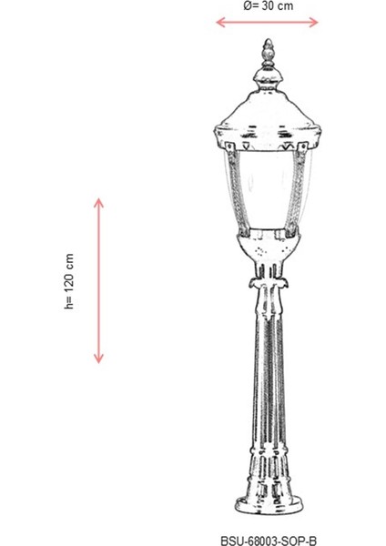 BSU-68003-SOP-B Sarı/Siyah Boyalı Dış Mekan Aydınlatma E27 Aluminyum Polikarbon Cam 30cm