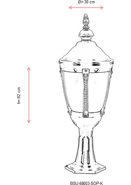 BSU-68003-SOP-K Sarı/Siyah Boyalı Dış Mekan Aydınlatma E27 Aluminyum Polikarbon Cam 30cm