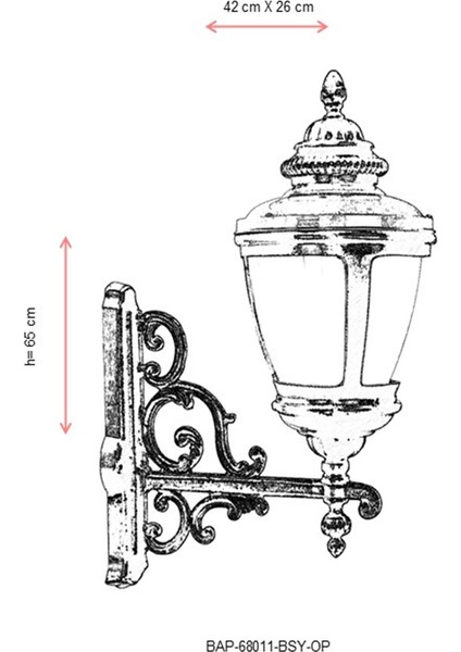 BAP-68011-BSY-OP Kahverengi/Siyah Boyalı Dış Mekan Aydınlatma E27 Aluminyum Polikarbon Cam 42x26cm