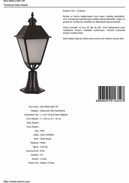 BSU-68022-BSY-OP Siyah Boyalı Dış Mekan Aydınlatma E27 Aluminyum Döküm Dip Cam 35cm fırsatları
