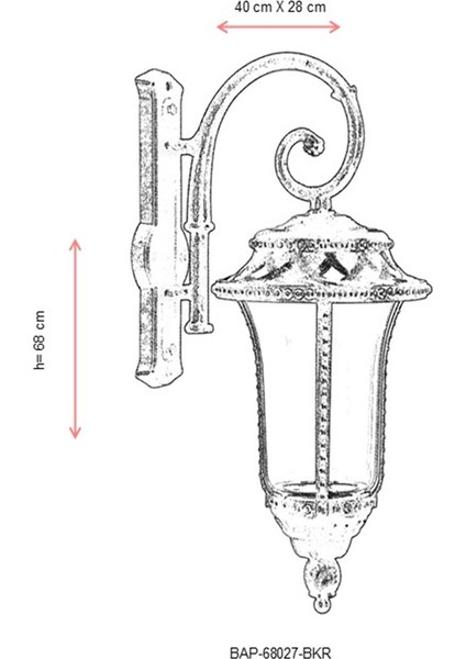 BAP-68027-BKR Kahverengi Boyalı Dış Mekan Aydınlatma E27 Aluminyum Akrilik Cam 40x28cm