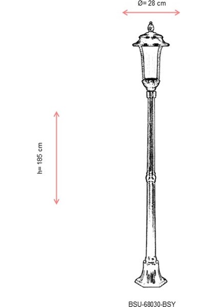 BSU-68030-BSY Siyah Boyalı Dış Mekan Aydınlatma E27 Aluminyum Döküm Dip Akrilik Cam 28cm