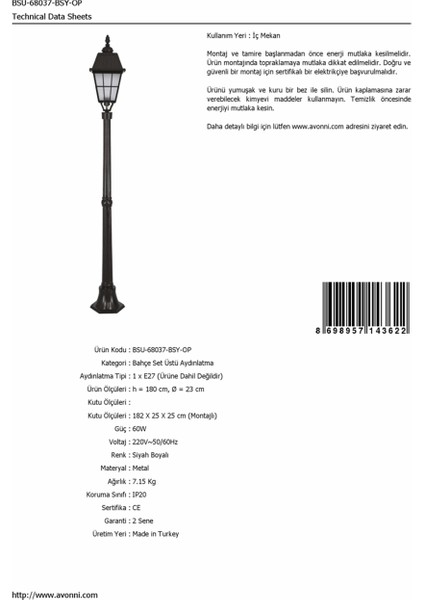 BSU-68037-BSY-OP Siyah Boyalı Dış Mekan Aydınlatma E27 Aluminyum Cam 23cm fırsatları