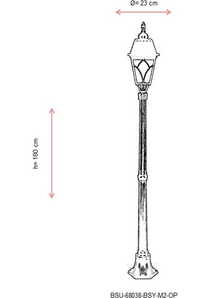 BSU-68038-BSY-M2-OP Siyah Boyalı Dış Mekan Aydınlatma E27 Aluminyum Cam 23cm