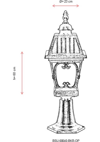 BSU-68040-BKR-OP Kahverengi Boyalı Dış Mekan Aydınlatma E27 Aluminyum Cam 23cm