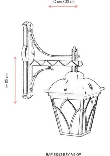 BAP-68043-BSY-M1-OP Siyah Boyalı Dış Mekan Aydınlatma E27 Aluminyum Cam 40x23cm
