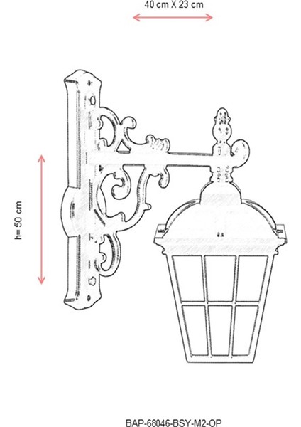 BAP-68046-BSY-M2-OP Siyah Boyalı Dış Mekan Aydınlatma E27 Aluminyum Cam 40x23cm