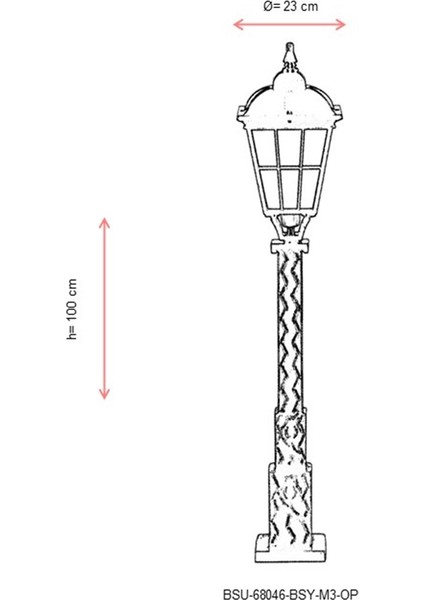 BSU-68046-BSY-M3-OP Siyah Boyalı Dış Mekan Aydınlatma E27 Aluminyum Cam 23cm
