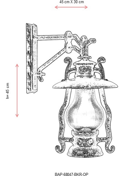 BAP-68047-BKR-OP Kahverengi Boyalı Dış Mekan Aydınlatma E27 Aluminyum Akrilik Cam 45x30cm