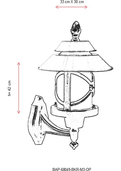 BAP-68049-BKR-M3-OP Kahverengi/Siyah Boyalı Dış Mekan Aydınlatma E27 Aluminyum Polikarbon Cam 33x30cm