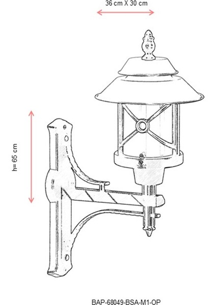 BAP-68049-BSA-M1-OP Sarı/Siyah Boyalı Dış Mekan Aydınlatma E27 Aluminyum Polikarbon Cam 36x30cm