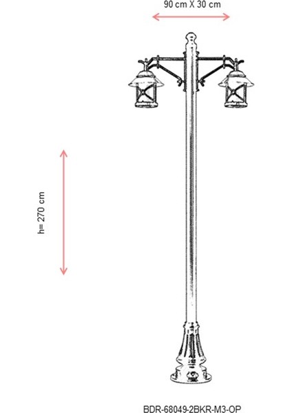 AVONNI BDR-68049-2BKR-M3-OP Kahverengi/Siyah Boyalı Dış Mekan Aydınlatma E27 Aluminyum Döküm Dip Polikarbon Cam 90x30cm