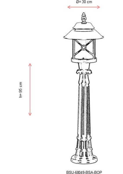 BSU-68049-BSA-BOP Sarı/Siyah Boyalı Dış Mekan Aydınlatma E27 Aluminyum Polikarbon Cam 30cm