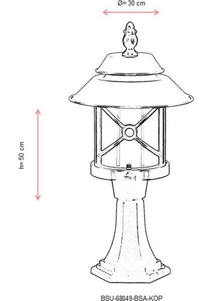 BSU-68049-BSA-KOP Sarı/Siyah Boyalı Dış Mekan Aydınlatma E27 Aluminyum Polikarbon Cam 30cm