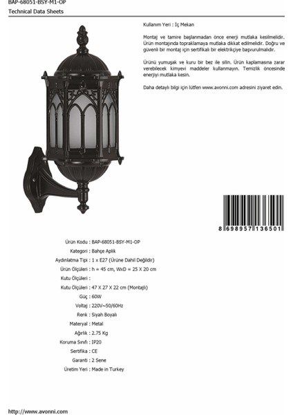 BAP-68051-BSY-M1-OP Siyah Boyalı Dış Mekan Aydınlatma E27 Aluminyum Polikarbon Cam 25x20cm fırsatları