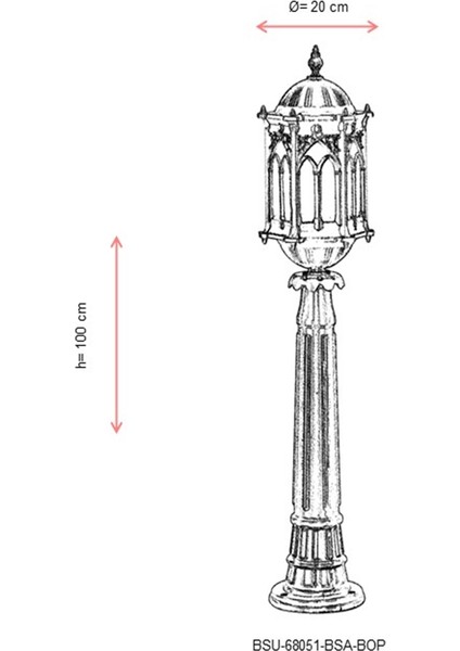 BSU-68051-BSA-BOP Sarı Boyalı Dış Mekan Aydınlatma E27 Aluminyum Döküm Dip Polikarbon Cam 20cm