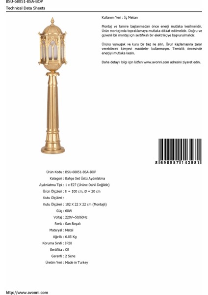 BSU-68051-BSA-BOP Sarı Boyalı Dış Mekan Aydınlatma E27 Aluminyum Döküm Dip Polikarbon Cam 20cm