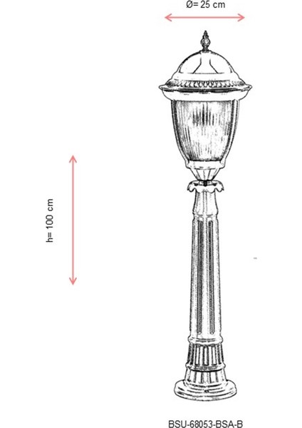 BSU-68053-BSA-B Sarı Boyalı Dış Mekan Aydınlatma E27 Aluminyum Döküm Dip Polikarbon Cam 25cm