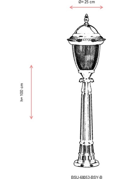BSU-68053-BSY-B Siyah Boyalı Dış Mekan Aydınlatma E27 Aluminyum Döküm Dip Polikarbon Cam 25cm