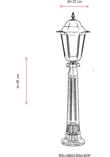 BSU-68054-BSA-BOP Sarı Boyalı Dış Mekan Aydınlatma E27 Aluminyum Döküm Dip Polikarbon Cam 27cm
