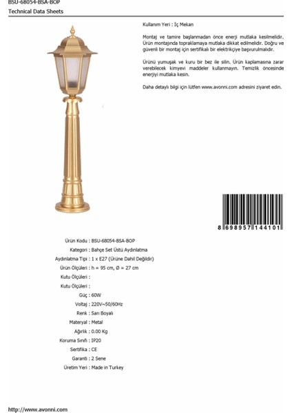 BSU-68054-BSA-BOP Sarı Boyalı Dış Mekan Aydınlatma E27 Aluminyum Döküm Dip Polikarbon Cam 27cm