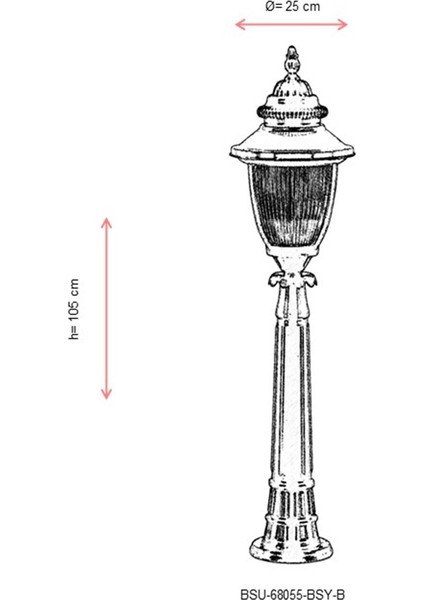 BSU-68055-BSY-B Kahverengi/Siyah Boyalı Dış Mekan Aydınlatma E27 Aluminyum Polikarbon Cam 25cm