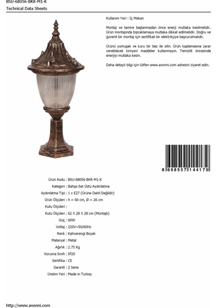 BSU-68056-BKR-M1-K Kahverengi Boyalı Dış Mekan Aydınlatma E27 Aluminyum Polikarbon Cam 26cm fırsatları