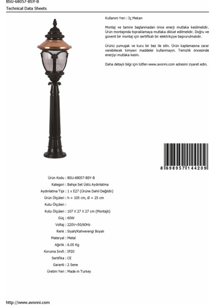 BSU-68057-BSY-B Kahverengi/Siyah Boyalı Dış Mekan Aydınlatma E27 Aluminyum Polikarbon Cam 25cm fırsatları