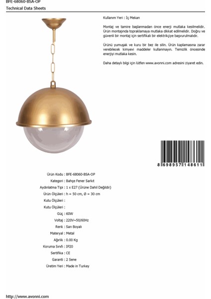 BFE-68060-BSA-OP Sarı Boyalı Dış Mekan Aydınlatma E27 Aluminyum Polikarbon Cam 30cm