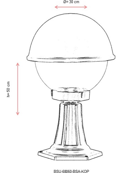 BSU-68060-BSA-KOP Sarı Boyalı Dış Mekan Aydınlatma E27 Aluminyum Polikarbon Cam 30cm
